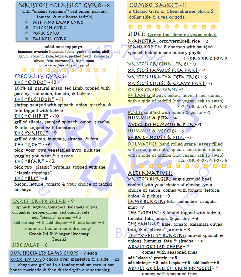 Xristos Cafe Greek Food Truck Menu